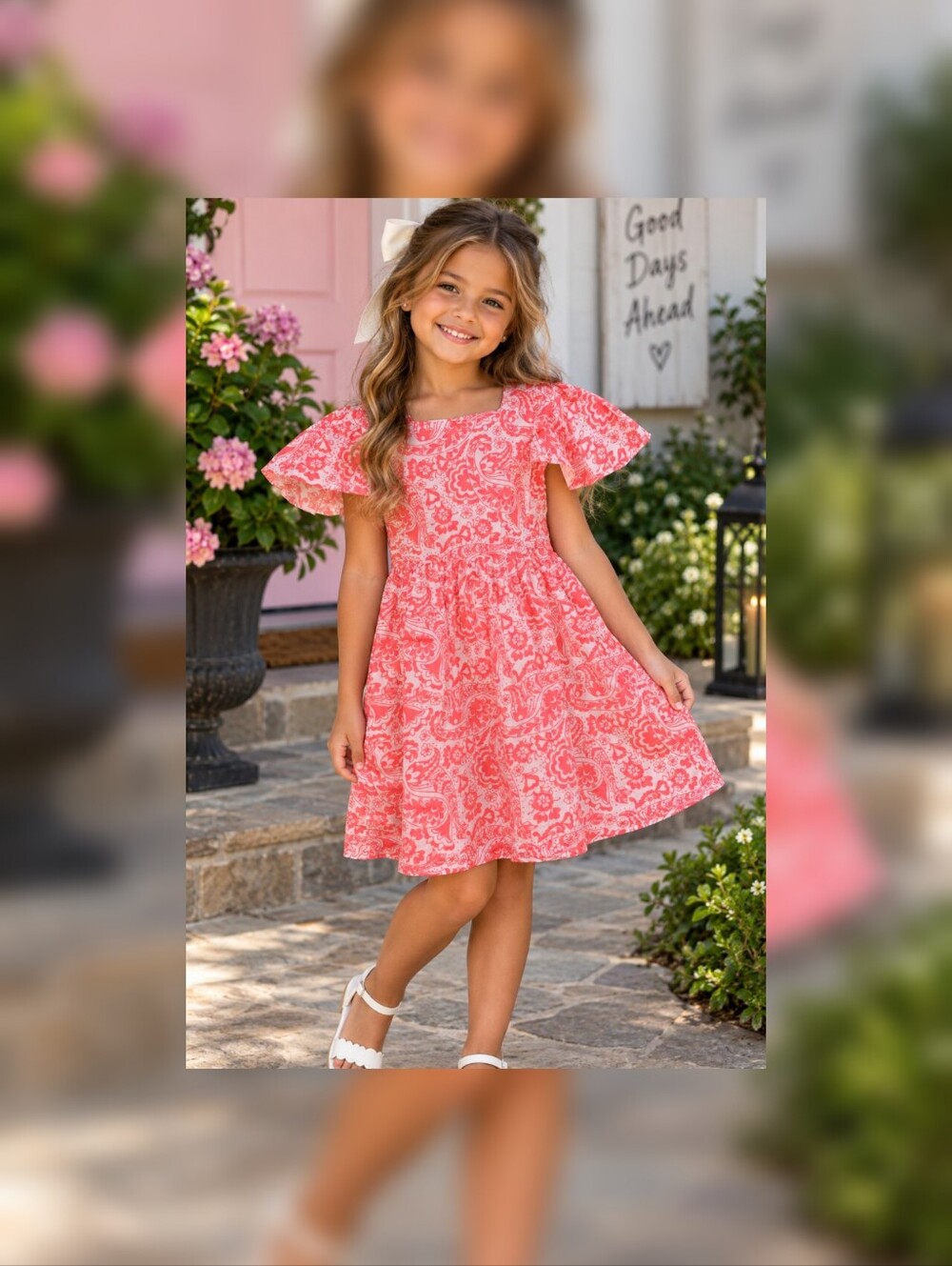 Mini Boden Girls' Flutter-Sleeve Printed Dress 7/8